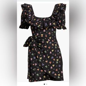 ASOS DESIGN Heart Print Ruffle Cotton Wrap Minidress